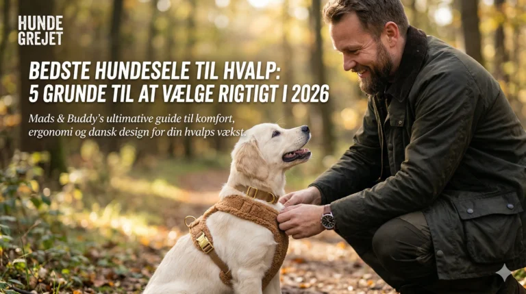 Bedste hundesele til hvalp - glad goden hvalp med sele og ejer.
