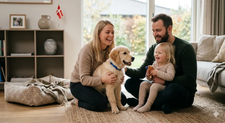 hvad koster en hundeforsikring - billede af en familie med en golden